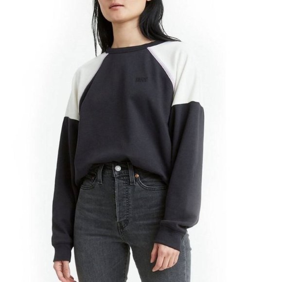 Womens Levis Sweatshirt Black White XL Fleece Colorblock Crewneck Long Sleeve - Picture 1 of 6